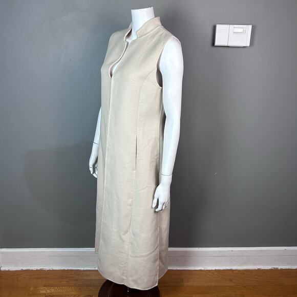 BCBG MaxAzria long vest medium cream wool minimalist quiet luxury cream Thrones - Picture 3 of 15